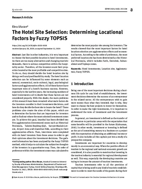 The Hotel Site Selection: Determining Locational Factors